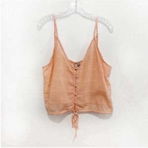 ASOS tank top peach orange plaid buttons cropped drawstring